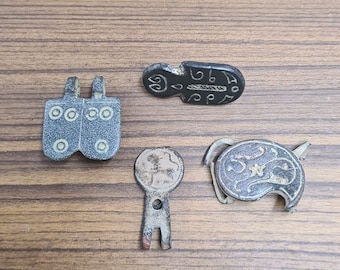 Hebillas de cinturón antiguas de los cruzados, cuatro hebillas de cinturón auténticas de la Edad Media, Bizancio 1000-1500 d.C.