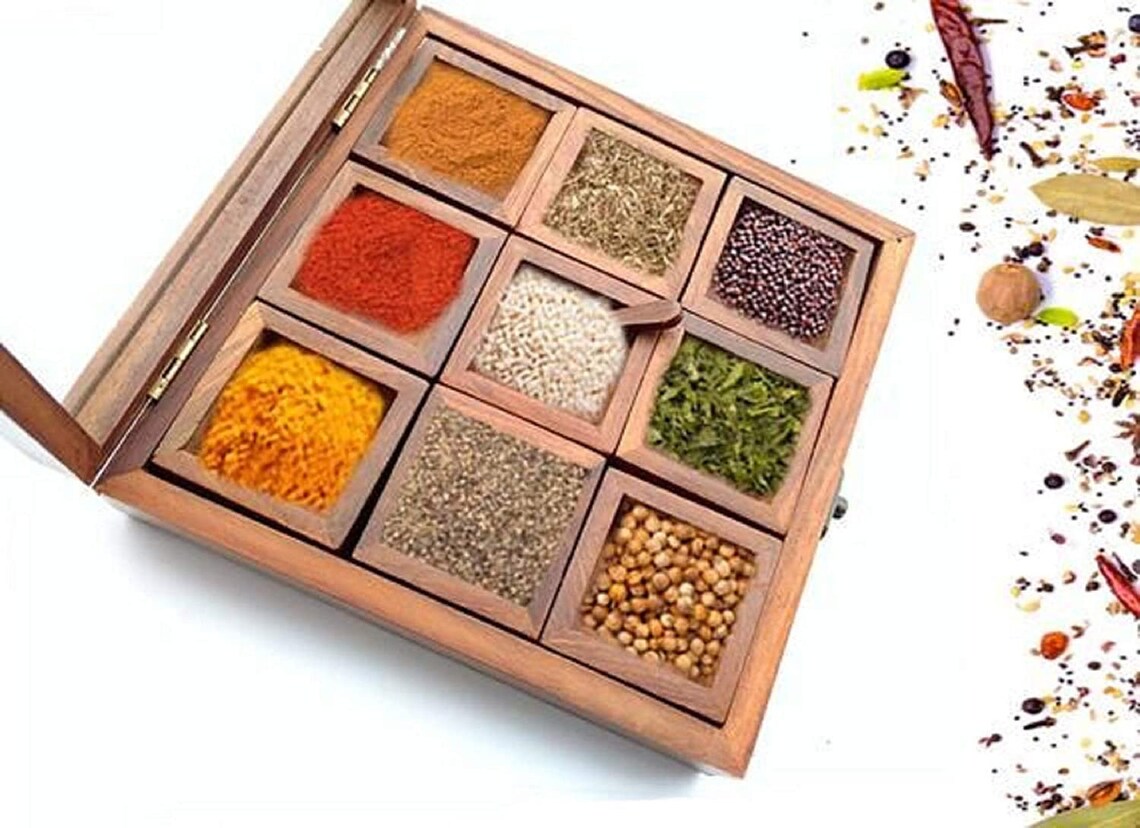 Wooden spice box wooden spice organizer wooden box for Etsy