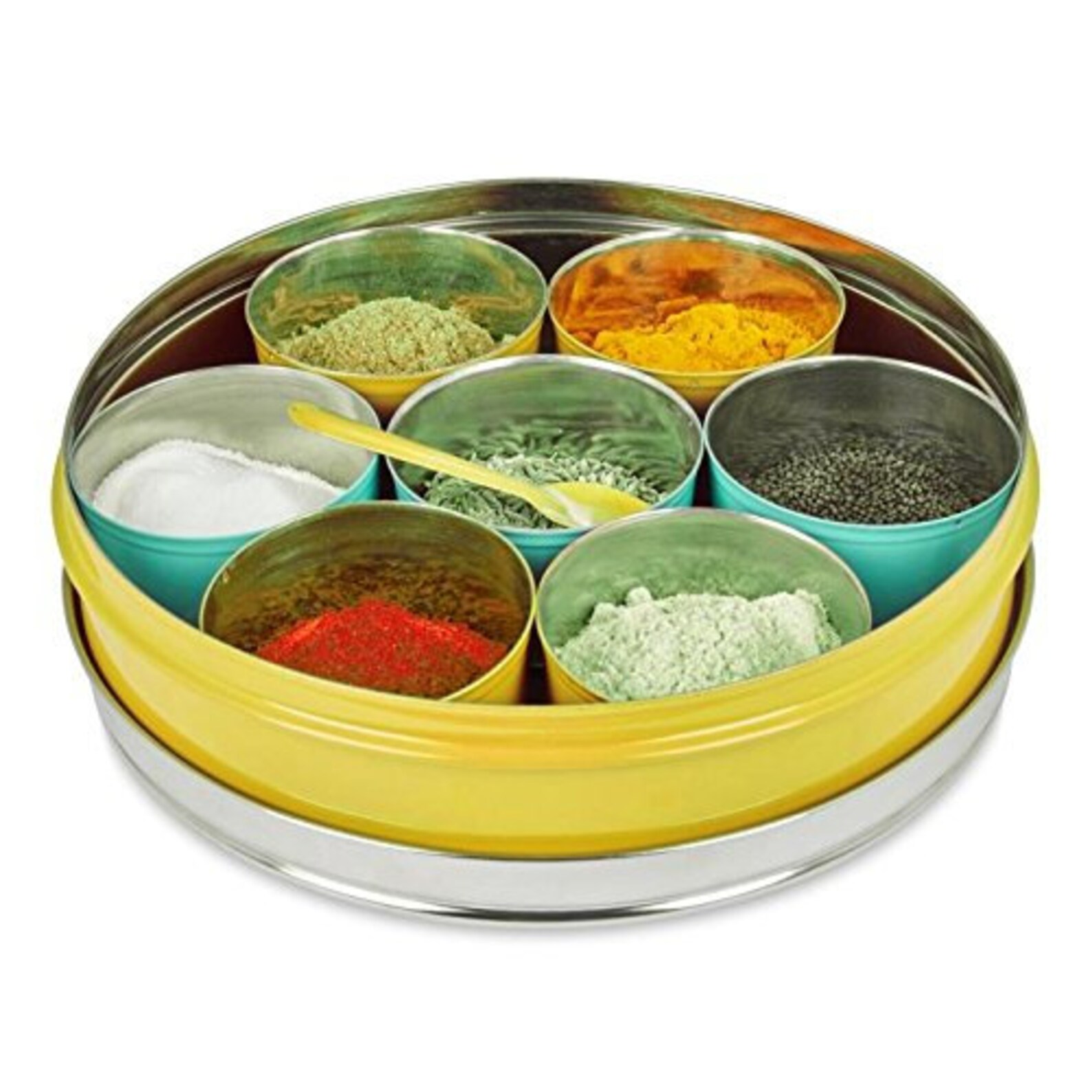 Indian Spice Box 7 compartments Stainless Steel Yellow Etsy