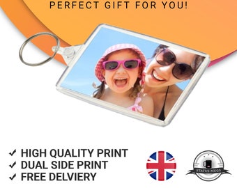 Custom Printed Photo Keyring Personalised Image & Text  Front And Back Printed 50mm x 35mm