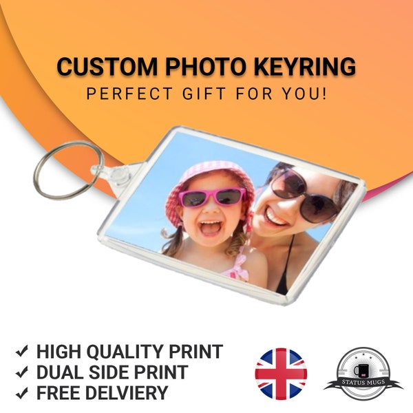 Custom Printed Photo Keyring Personalised Image & Text  Front And Back Printed 50mm x 35mm