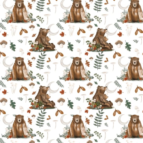 Bear Woodland design, cute bear,Fabric design, Seamless Pattern , Surface Pattern, Digital Download, Commercial Licence, Non-Exclusive.