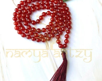 Carnelian Stone Mala Beads | 108 Mala Necklace | Knotted Mala | Tassel Necklace | Meditation Beads Spiritual Jewelry Boho Rosary | Gift Item