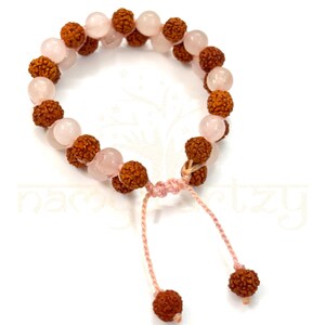 Handmade Natural 8mm Mix Faces Rudraksha Beads with Rose Quartz Double line Macrame Healing Bracelet Unisex Bracelet-Shiva Om Bracelet