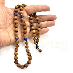 Handmade, 8mm Tulsi Wood 54 Smooth Beads Customize Beautiful Lapis Lazuli &  Brass Neck-Bead Mala/Necklace, Adjustable Lock, Healing Jewelry