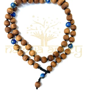 Tulsi Hand Carved 8mm Smooth Round beads | Lapis Lazuli | Brass Knotted Neck beads Mala | Tulsi Meditation Prayer Beads | Rosary | Gift Item