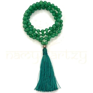 Collar/Mala/Joyería de meditación/Espiritual/Rosario bohemio/Regalo/108 cuentas de jade verde anudadas a mano
