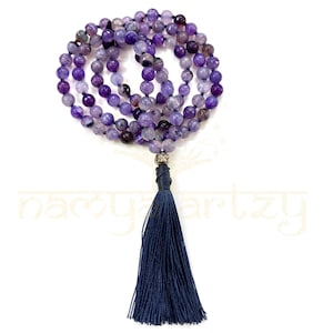 Handmade, Sparkle Cut finished Blue Onyx  Mala 108 Beads Hand-Knotted Mala|Necklace | Meditation|Spiritual Jewellery Boho Rosary | Gift