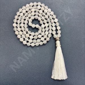 Cool & Natural Moonstones Grade AAA+ Mala Beads 108 Knotted Tassel Mala/Necklace | Meditation Beads Spiritual Jewelry Rosary | Healing