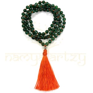 Mala/collar anudado a mano de 108 cuentas de jade verde con acabado brillante, hecho a mano, rosario/joyería espiritual/meditación/regalo