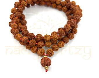 Handgjorda, originella och naturliga blandade ansikten 8 mm Rudraksha 108 pärlor handknutna Mala/halsband meditation/healing/roskrans/helig Japa Mala