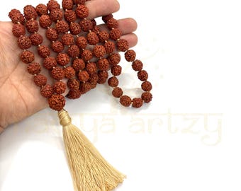 Handgjorda, originella och naturliga blandade ansikten 12 mm Rudraksha 108 pärlor handknutna Mala/halsband meditation/healing/roskrans/helig Japa Mala