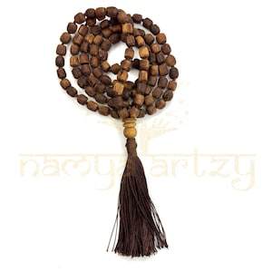 108 Natural Tulsi Small Tumble Carved Beautiful Rough beads Knotted Japa Mala Tulsi wood | Sacred | Spiritually | Religious Meditation