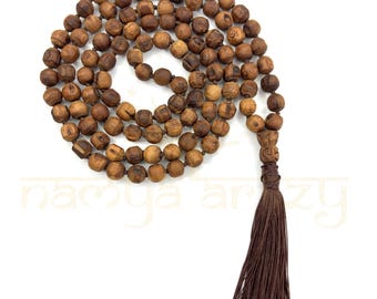 Handmade, Original & Natural Rough 12mm Big Tulsi Wood 108 Beads Hand-Knotted Mala/Necklace Meditation/Healing/Rosary/Sacred Japa Mala