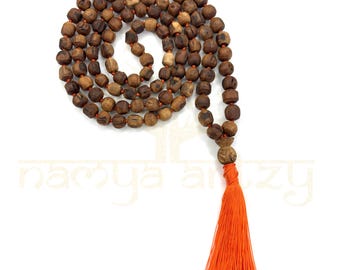 Handmade, Original & Natural Rough 12mm Big Tulsi Wood 108 Beads Hand-Knotted Mala/Necklace Meditation/Healing/Rosary/Sacred Japa Mala