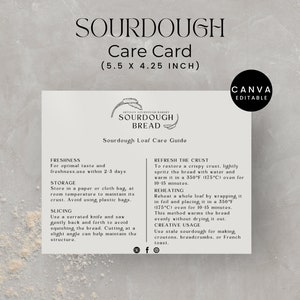 Etiqueta de cartão de cuidado para pão de massa fermentada, etiqueta editável de pão de massa fermentada, adesivo personalizado para padaria artesanal, adicione seu design de etiqueta para impressão de logotipo