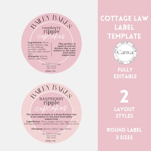 Cottage Law Food Label Template, Editable Round Label, Customizable Sticker, Canva Label, Ingredient Label, Instant Download Cottage Law