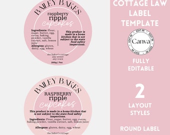 Cottage Law Food Label Template, Editable Round Label, Customizable Sticker, Canva Label, Ingredient Label, Instant Download Cottage Law