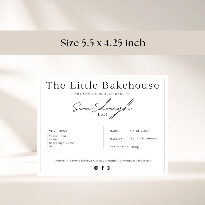 Sourdough Label Template, Editable Cottage Food Label, Canva Home ...
