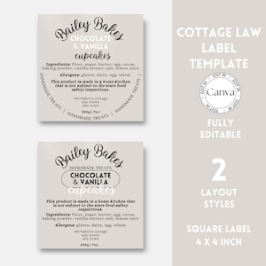 Cottage Law Food Label Template, Editable Round Label for Home Baked Goods, Customizable Sticker, Canva Label, Ingredient Label