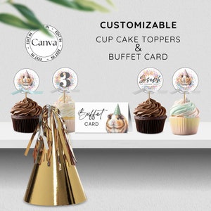 Modèle de carte de décoration de cupcake et de buffet modifiables de cochon d'Inde, cadeau personnalisable imprimable, modèle de toile de cadeau pour animaux de compagnie mignon, GP100
