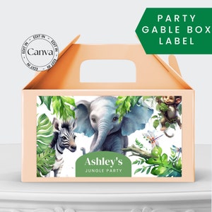 Jungle Party Gable Box Label Printable, EDITABLE Wild Animal Party Favor Gift Box Labels , Party Bag Sticker Templates Instant Download