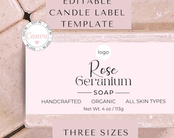 Editable Soap Label Template, Handcrafted Soap Product Label, Artisan Soap Bar Label, Canva Soap Label Template, Printable