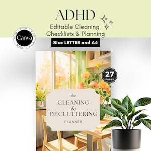 ADHD Cleaning Checklist Bundle, Editable Pack of Cleaning Templates, Household Clean, Declutter and Organize, Family Chore Charts, Canva