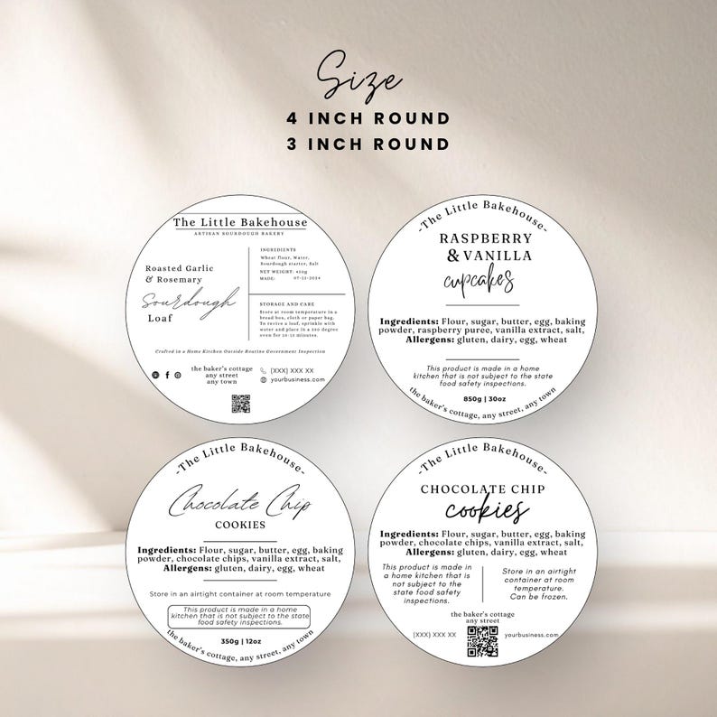 Cottage Bakery Food Label Bundle, Editable Micro Bakery or Farmers ...