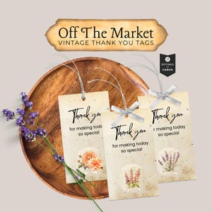 Customizable Off The Market Vintage Flower Gift Tags, Floral She&#39;s Off The Market Bridal Shower Gift Label Decor, Editable Instant Download