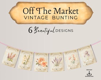 Fresh Off The Market Vintage Flower Seed Bunting, Floral She's Off The Market Bridal Shower Banner Decor, Non-editable Instant Download