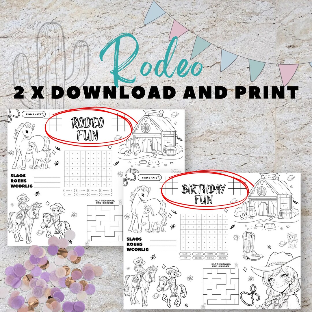 Printable Checklist Rodeo Editable Rodeo Coloring Activity Placemat, Cowgirl Rodeo Birthday Party ...
