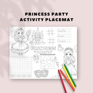 Prinzessin Party Tischset für Kinder zum Ausmalen, Prinzessin Färbung und Puzzle Aktivitätsblatt, Party Favor für Prinzessin, Danke Geschenk, Sleepover