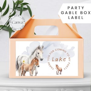 Horse Party Gable Box Label Printable, EDITABLE Horse and Pony Birthday Party Favor Labels , Party Bag Sticker Templates Instant Download
