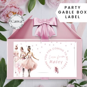 Ballerina Party Gable Box Label Printable, EDITABLE Ballet Dancer Party Favor Gift Box Labels , Party Bag Sticker Templates Instant Download