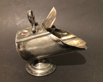 WW1 EPNS Tabletop Coal Shuttle with Shovel & Enamel Flags