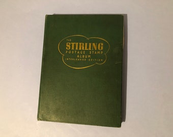 Vintage Stamp Album -  Green Stirling Postage  interleaved edition with world wide stamps in mixed condition -Early to 1960s