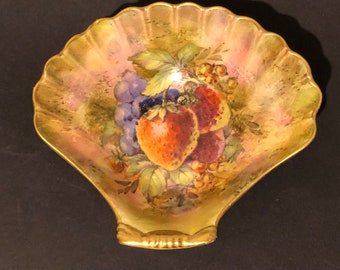 Royal Winton porcelain shell/ scalloped shaped dish with Strawberry/ fruit design and gold trim.