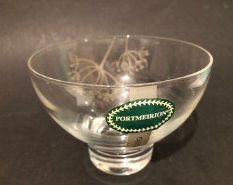 Portmerion clear glass bowl with etched floral design and titled " Isabella" - no box