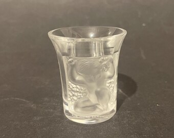 Lalique -France - " Les Enfants" cherubs shot glass- makers mark etched on base