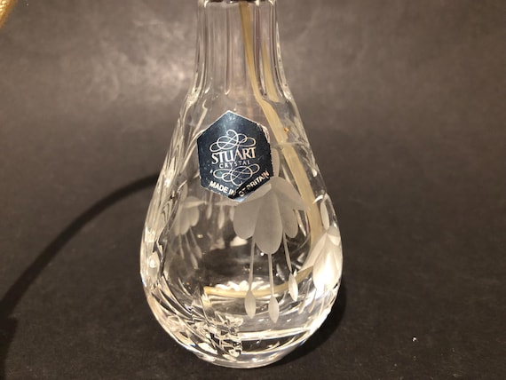 Stuart Crystal glass atomiser perfume bottle with Fuchsia flower design  etched into clear glass