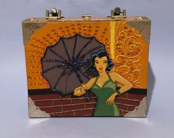Beaded Cigar Box Vanity Case with Mirror