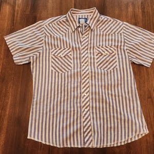 Vintage 90s Wrangler Blue Striped Pearl Snap Size Large