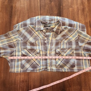 Vintage 90s Canyon Guide Plaid Short Sleeve Pearl Snap Size Large