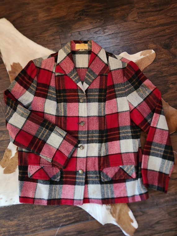 Vintage Red Plaid Pendleton Blazer with Maple Leaf