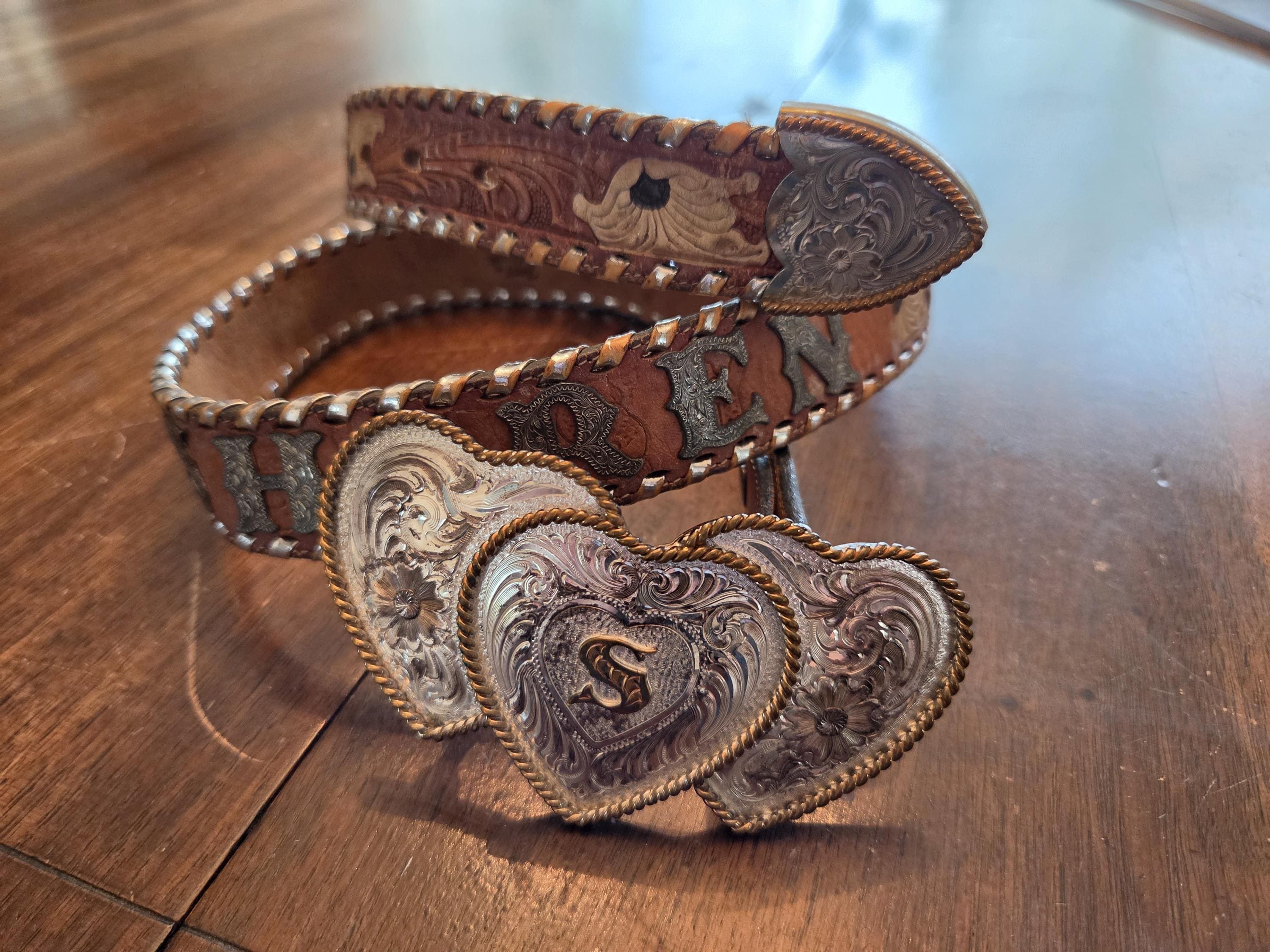 Tony Lama Brown Leather Belt 36 Topaz Crystal Stud Western Overlay Stitched Boho Vintage Tony Lama Belt - Etsy main image 4