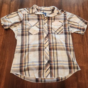 Vintage 90s Wrangler Short Sleeve Plaid Pearl Snap Size Large