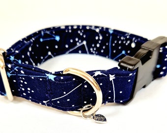 Collares para perros estándar de estrellas y constelaciones de 1 pulgada de ancho con hebilla de liberación lateral y correas a juego