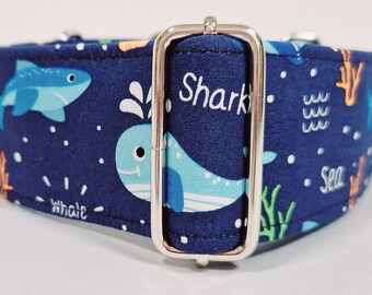 Sharks and Whales Martingale Dog Collars, Ocean, Male Dogs