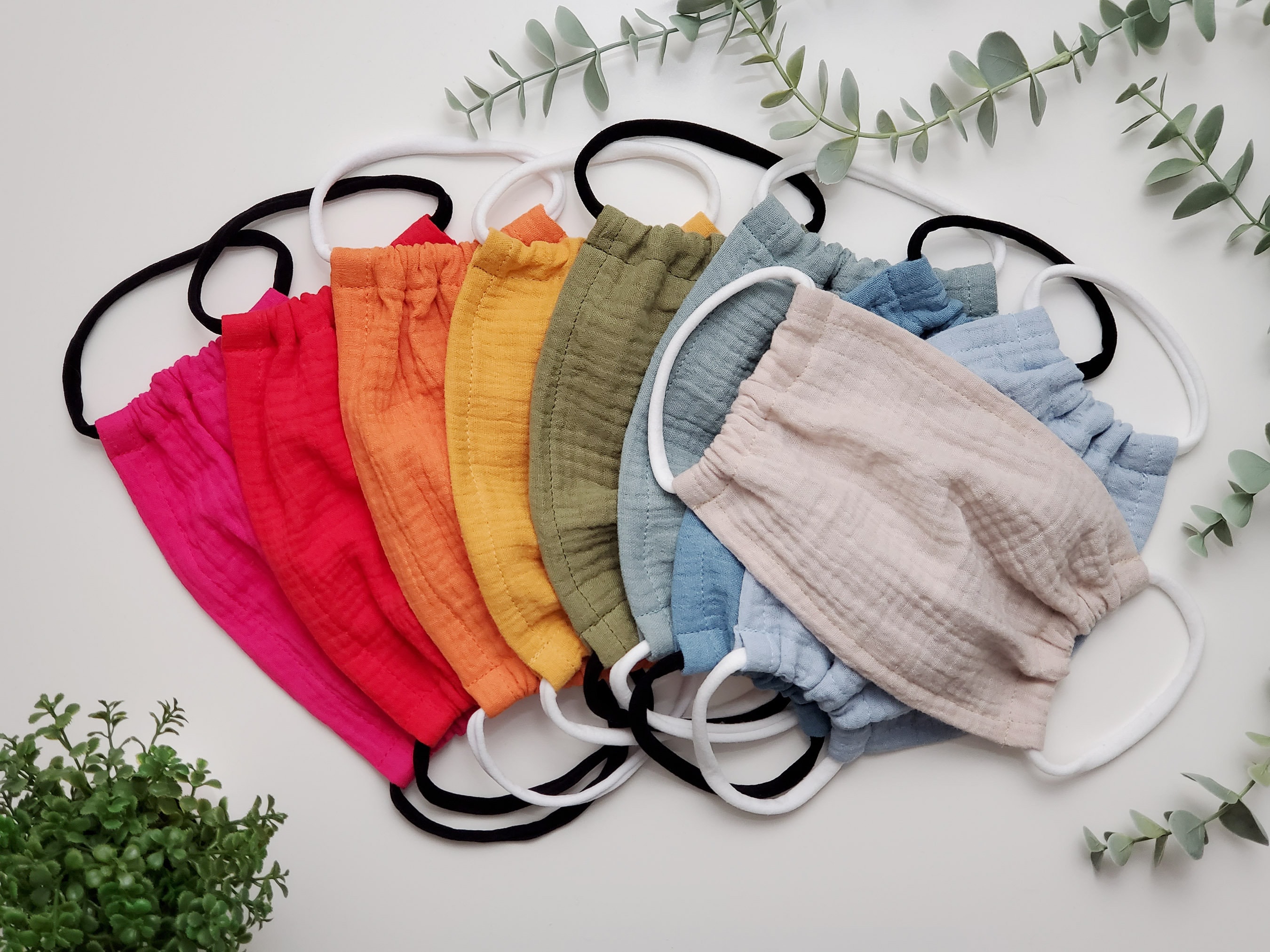 Toddler's/Kid's/Adult's Solid Color Mask Breathable, 1 Layer, 100% Cotton Muslin/Gauze, Cheesecloth-like, Nylon Ear Loops with Adjusters